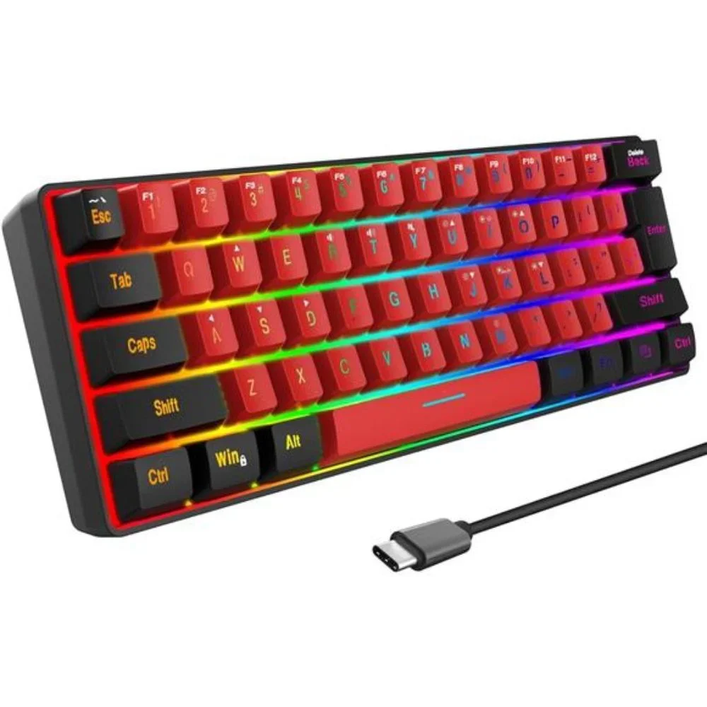 60%Wired Gaming Keyboard,True RGB Mini Keyboard,Waterproof Small Compact 61 Keys